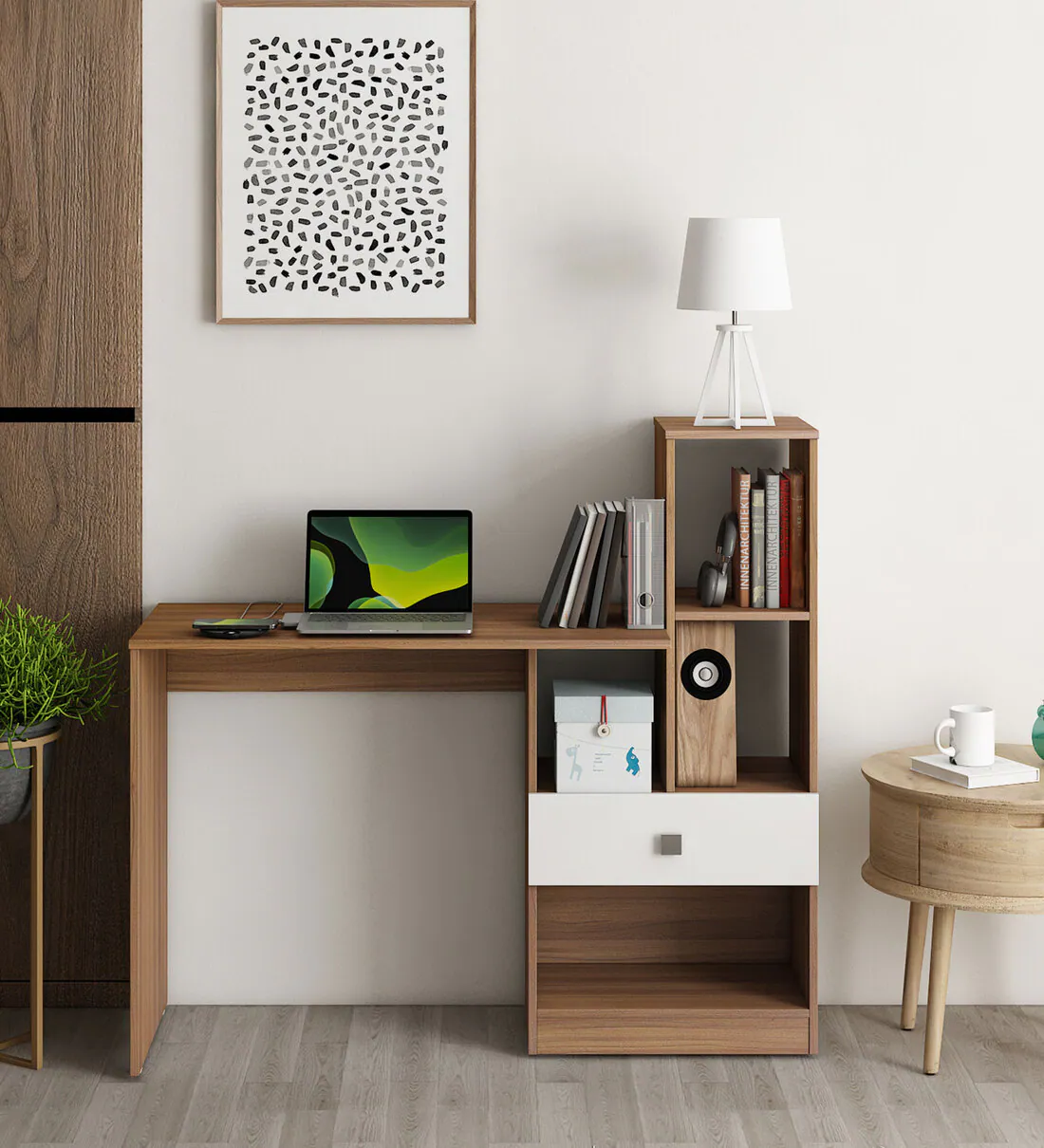 Bliss Study Table In Frosty White And Exotic Teak Finish