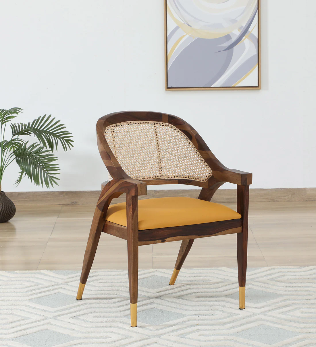 Calvary Sheesham Wood Arm Chair In Provincial Teak Finish with Cane Mesh