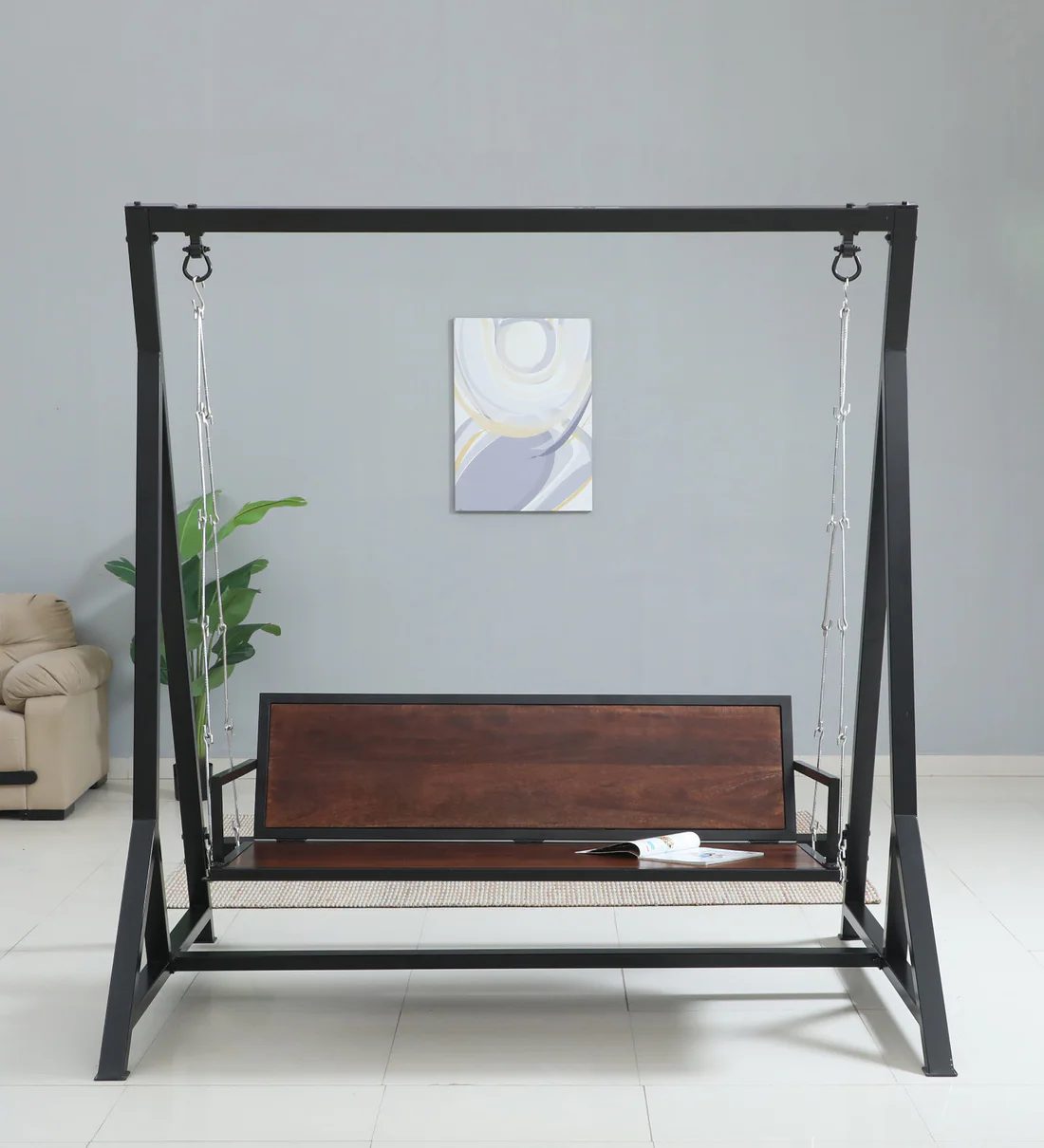 Amram Metal Swing In Black Colour With Wooden Seat